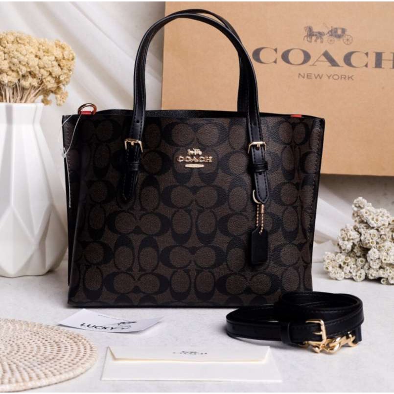 Coach Mollie Tote 25 In Signature Canvas Brown Black