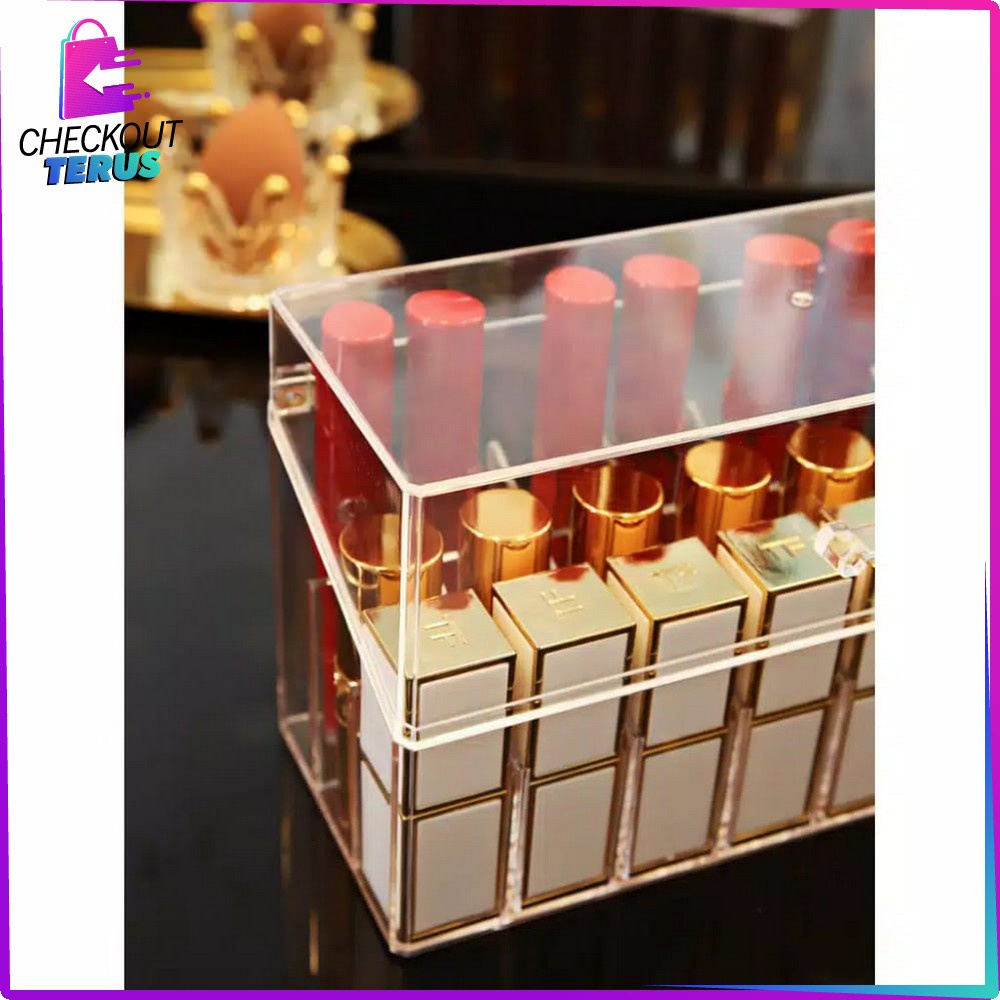 CT K14 Kotak Lipstik Model Handle 18 Slot Bahan Acrylic Tempat Penyimpanan Lipstik Rak Lipstick Organizer