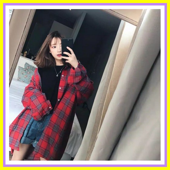 Flanel Oversize Wanita Keren Kemeja Casual Kemeja Oversize Flanel Cewek Kemeja Flanel Motif Kotak Te