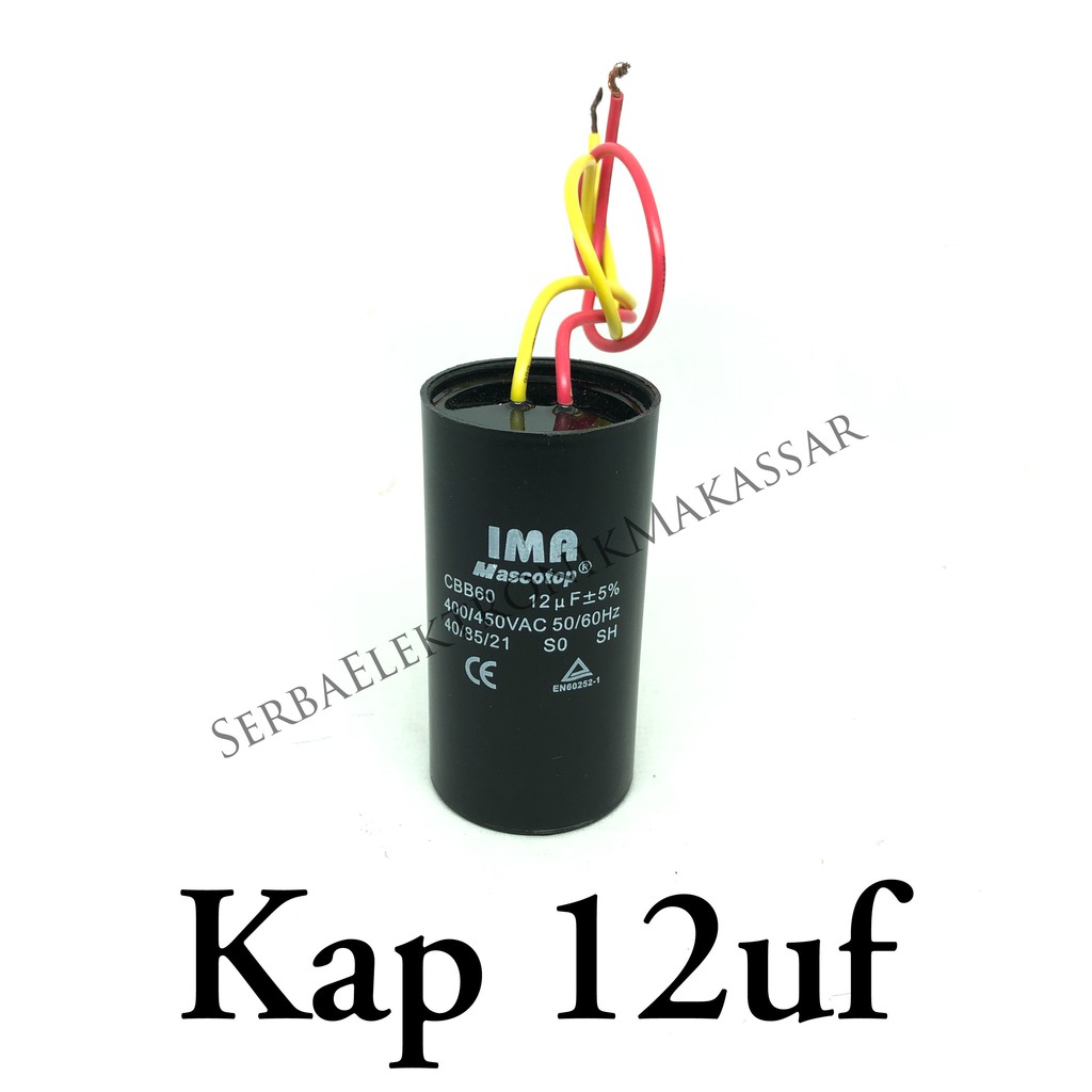 Kapasitor Mesin Cuci 12uf 400/450V IMA MASCOTOP PVC Kabel ALMA Skun