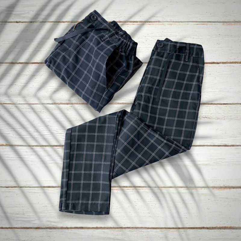 Celana Panjang Pria Tartan Kotak-Kotak Kekinian Ankle Korea Bts Terlaris