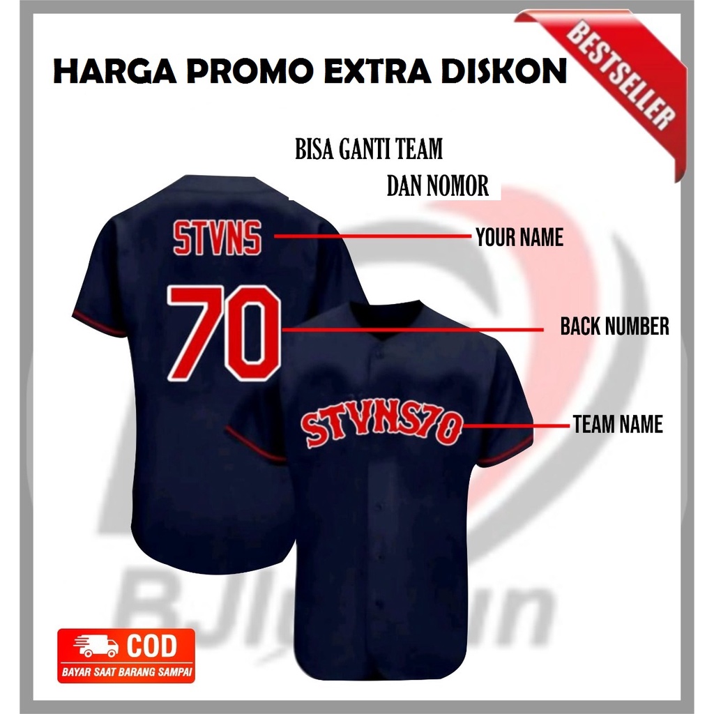 DISKON SPECIAL..JERSEY BASEBALL KATAK BHIZER STVNS70 NAVY ORIGINAL BISA CUSTOM/REQUEST NAMA DAN NOMO