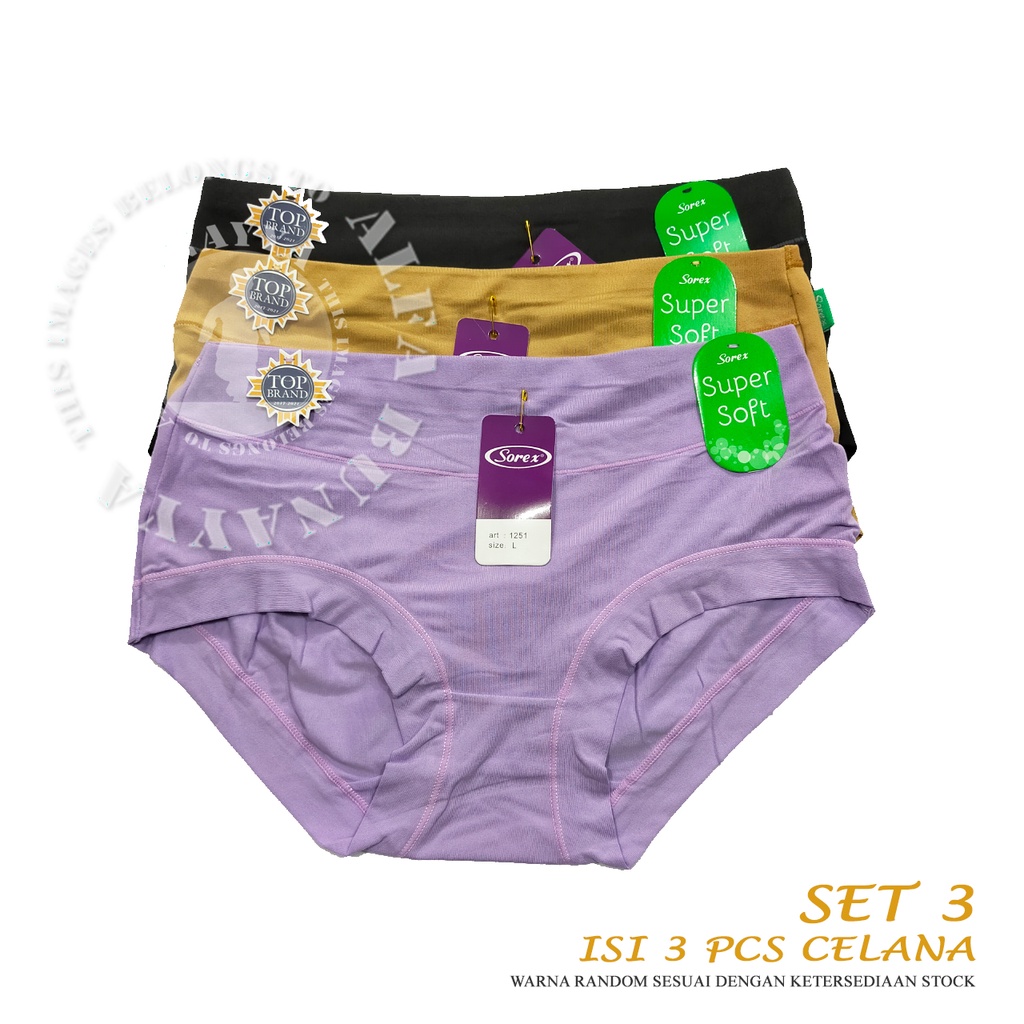 3 Pcs Celana Dalam Wanita SOREX 1251 - MIDI Cutting - Super Soft CD Underwear - Pakaian Dalam Wanita Katun Cotton