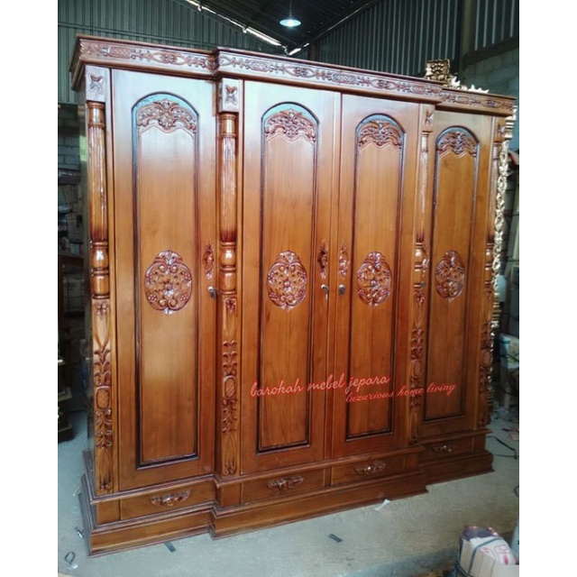 Lemari Pakaian Jati Pintu 4 Original Mebel Jati Jepara