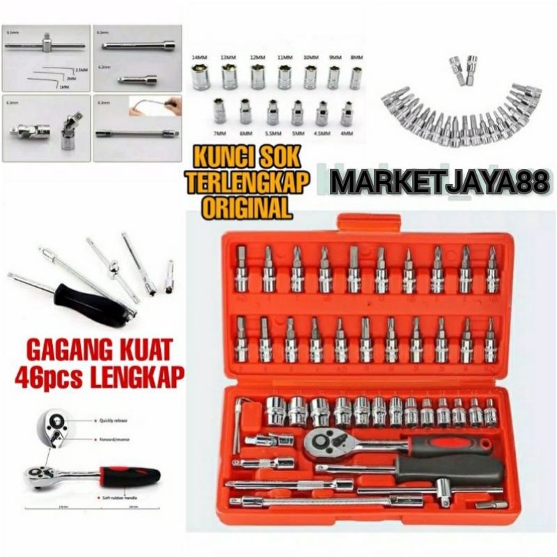 MJ88 COD Kunci SOK 46 PC Set Socket (1/4 &quot;) Full Lengkap Socket Tool kit super murah