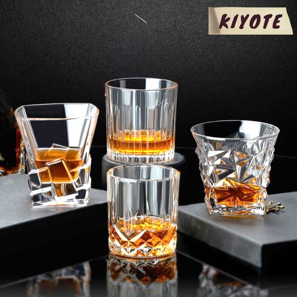 KIYOTE Glass Whiskey Motif Unik / Gelas Kaca Cafe Tebal