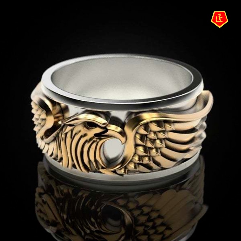 [Ready Stock]Domineering American Eagle 18K Two-Tone Ring for Men