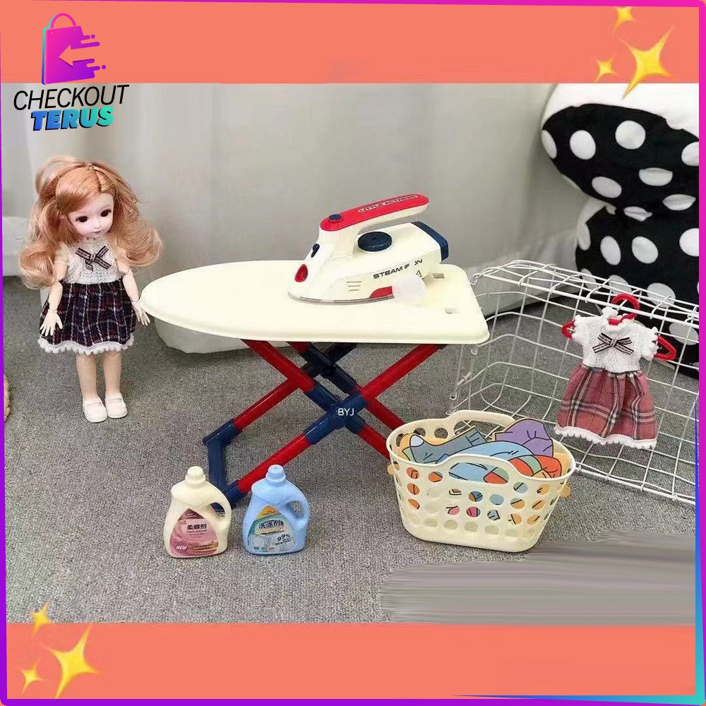 CT M187 Mainan Setrika Uap Playhouse Set Anak Perempuan Mainan Laundry dan Boneka Anak Pretend Play Kids