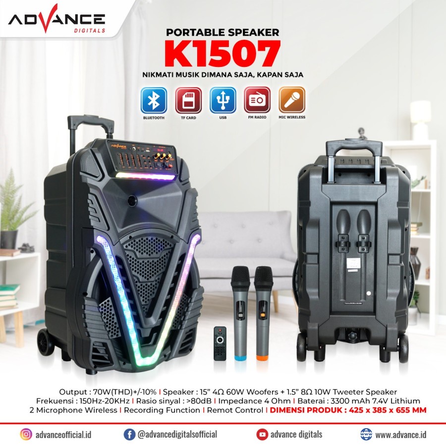 Speaker Advance K1507 Meeting Bluetooth 15 Inch + 2 mic wireless