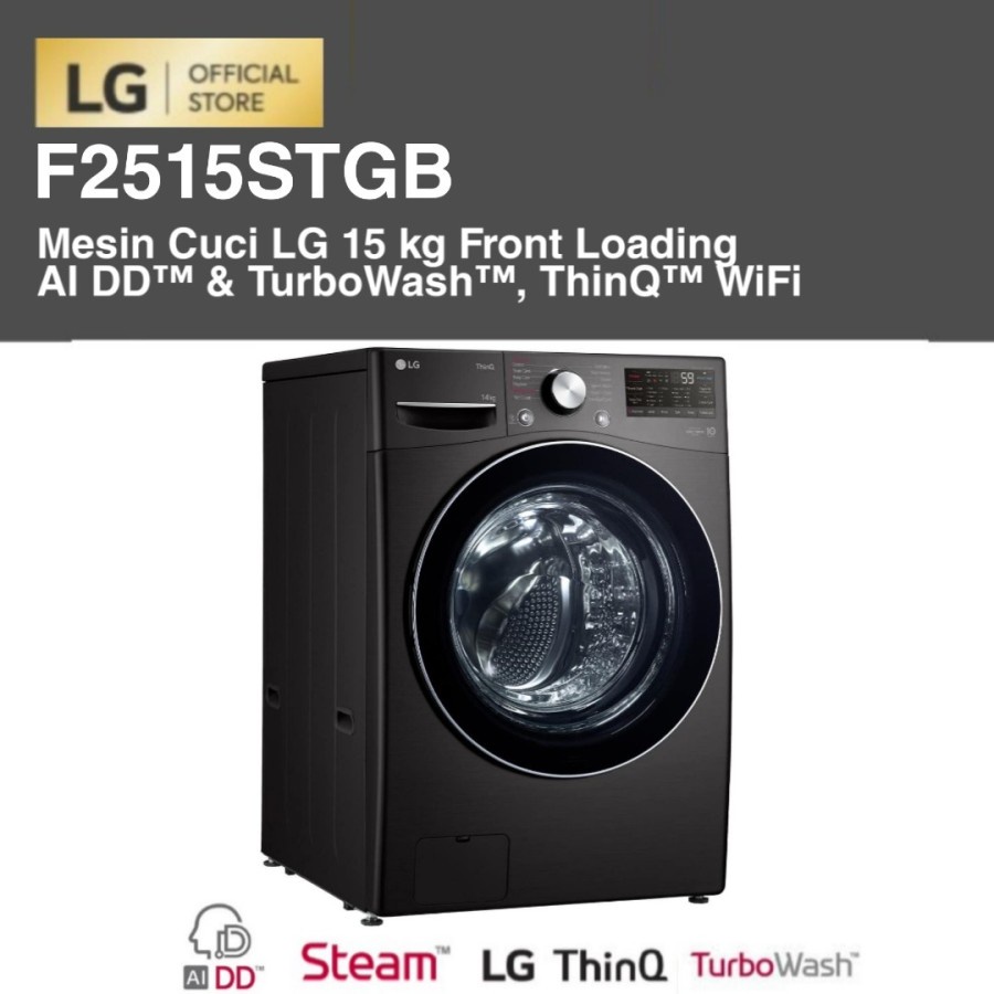 LG F2515STGB Mesin Cuci 15 kg Front Loading AI DD™ &amp; TurboWash™ ThinQ™