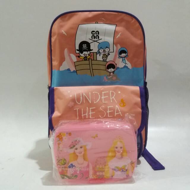 Tas anak cannon 70989 gambar bajak laut pirates warna pink dan ungu free tempat makan