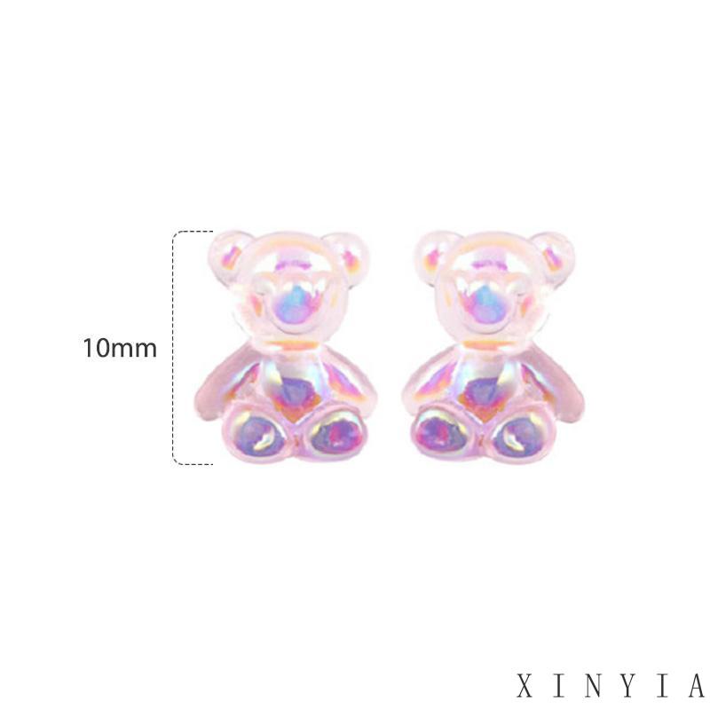 Anting Stud Mini Bentuk Beruang Warna-Warni Bahan Akrilik Untuk Wanita