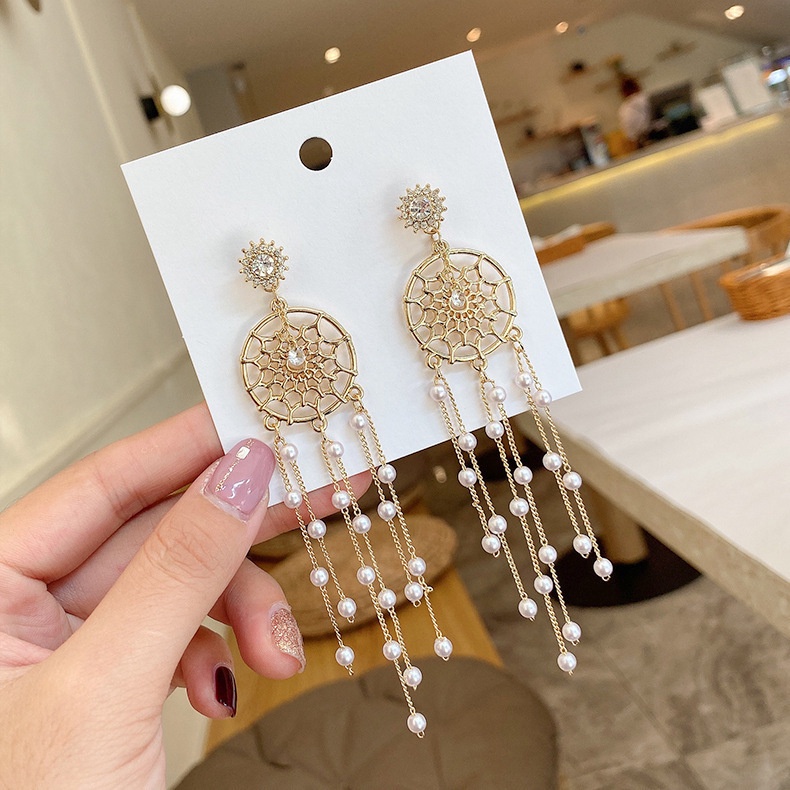 Super fairy Dreamcatcher anting-anting Jepang dan Korea gaya elegan anting-anting wanita panjang mut