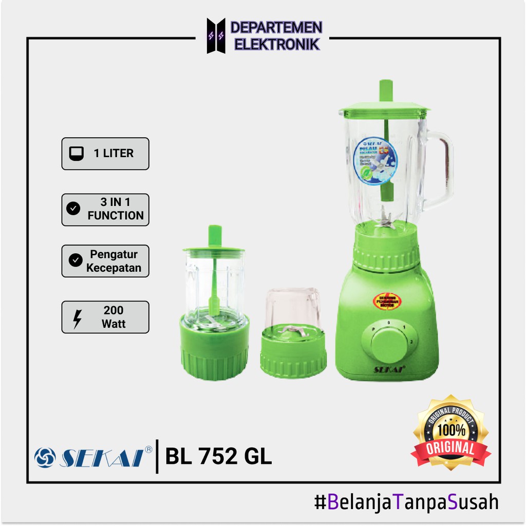 Blender Kaca Sekai BL 752 GL - 1 liter 3 in 1 MURAH BANGET / GARANSI RESMI