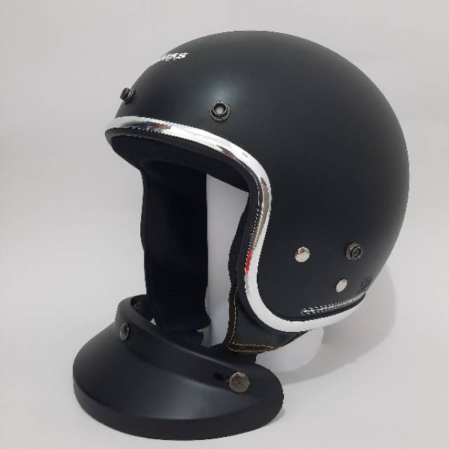 Helm Cargloss Retro Hitam Doff List Chrome