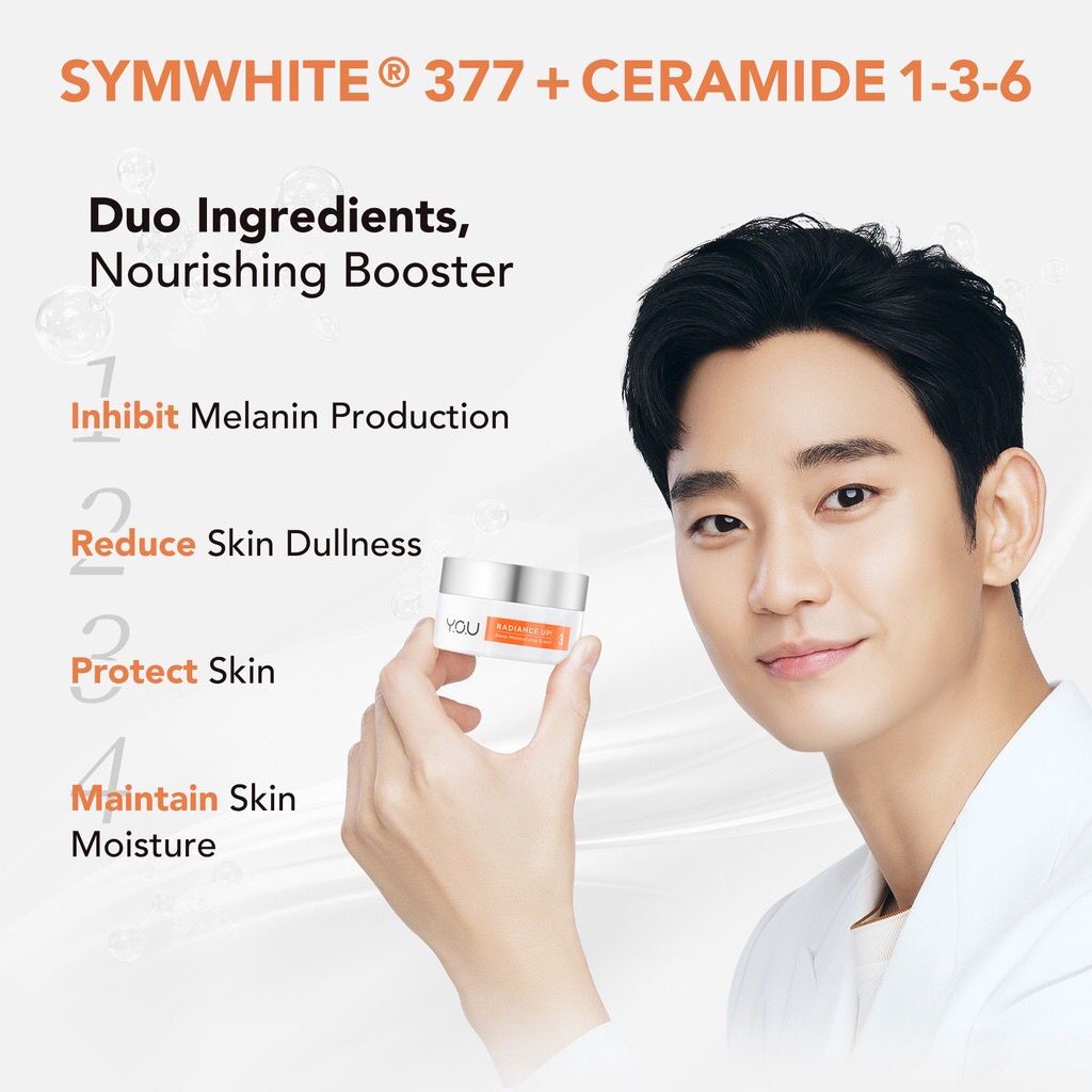 BPOM YOU SymWhite 377 Radiance Up! Brightening Serum with Korean Camellia Extract Ceramide + Snow Mushroom Deep Moisturizing Cream Pure CICA Water + PHA Gently Exfoliate Essence Pencerah Pemutih Wajah Muka