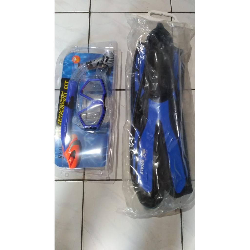 PAKET SNORKEL SILICONE DRY MERK SEAL + FIN KAKI KATAK MERK WHALE