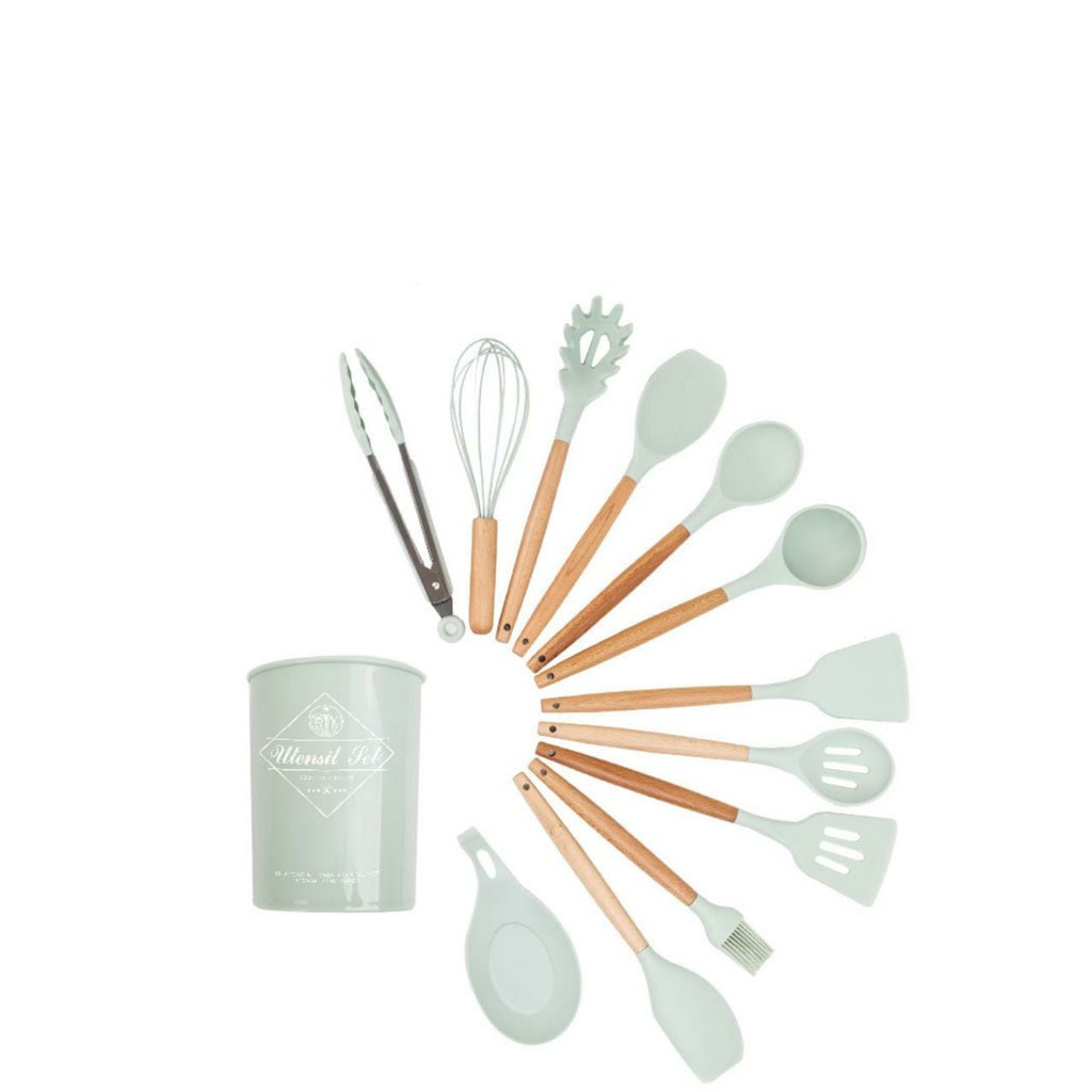 Spatula utensil 1 set 12item kayu dan silikon