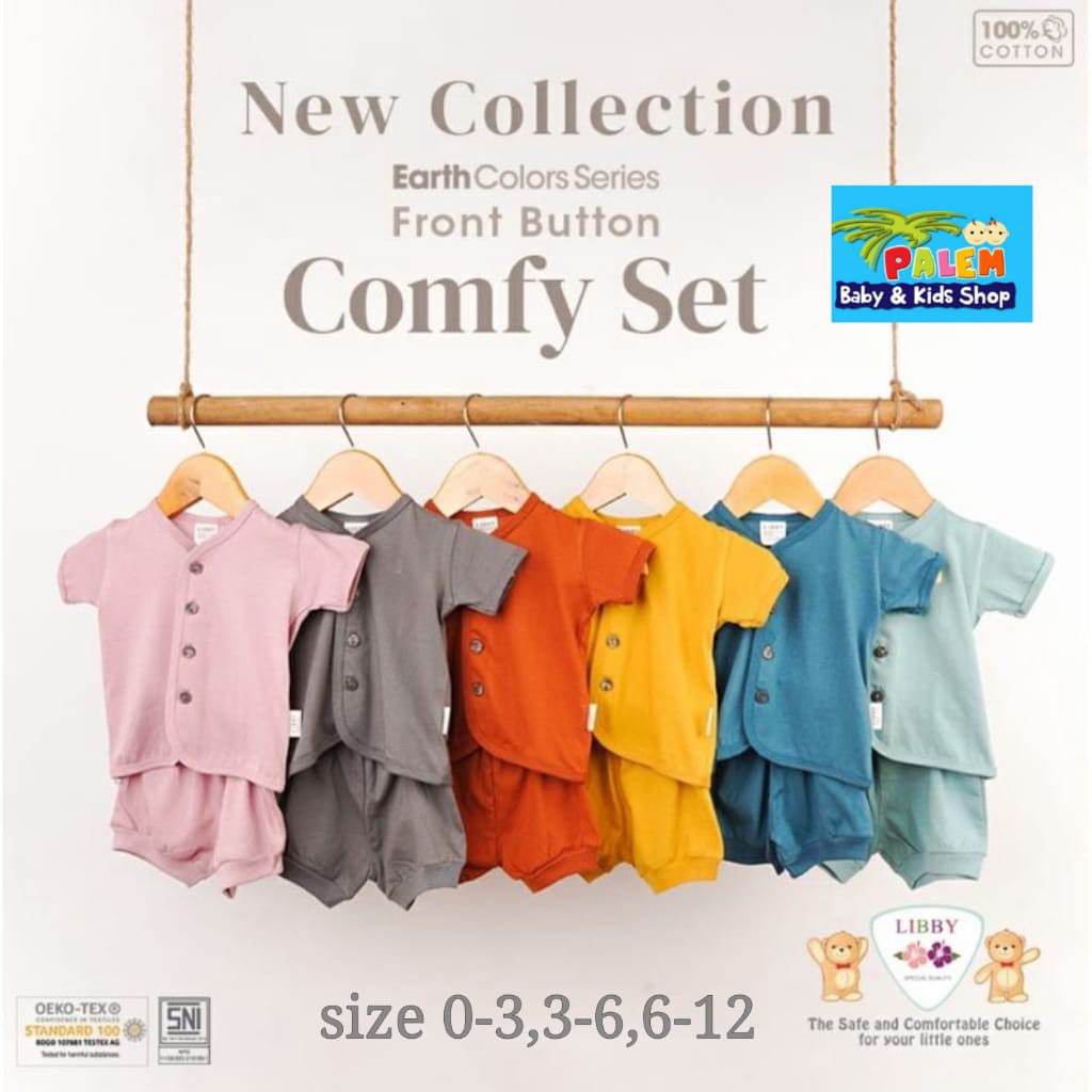 [ terbaru libby comfy set earth color series setelan pendek kancing depan isi (1stel/pack)