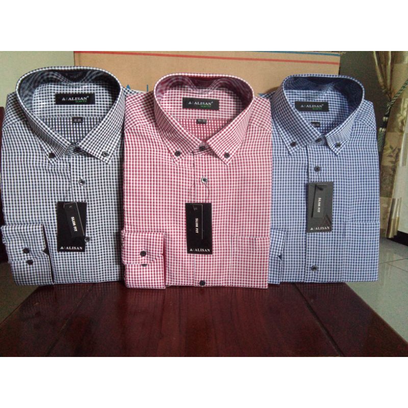 Kemeja Alisan kotak salur motif Lengan Panjang  slimfit Terbaru