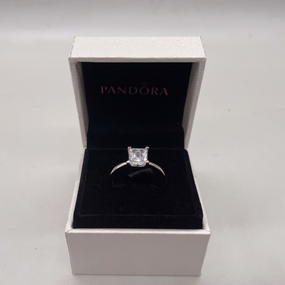 Pandora Cincin S925 Silver Zircon AAA Bentuk Persegi Dengan Kotak Untuk Wanita