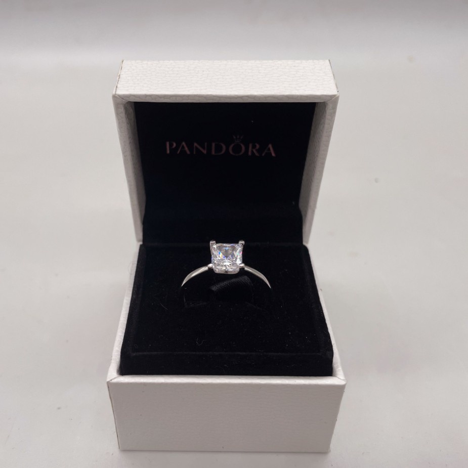 Pandora Cincin S925 Silver Zircon AAA Bentuk Persegi Dengan Kotak Untuk Wanita