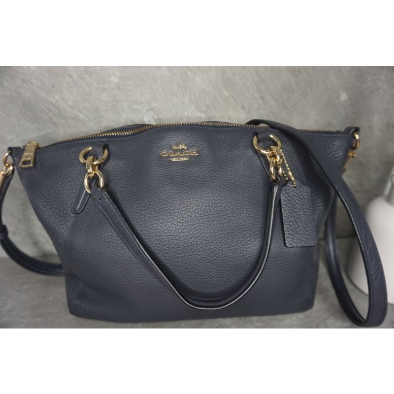 Preloved Coach Leather Small Kelsey Cross Body Bag Medium Navy