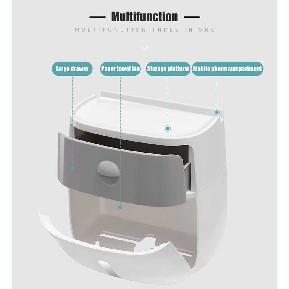 Dispenser Kotak Tempat Tisu Dinding Kamar Mandi Tissue Storage Toilet Paper Box Double Layer