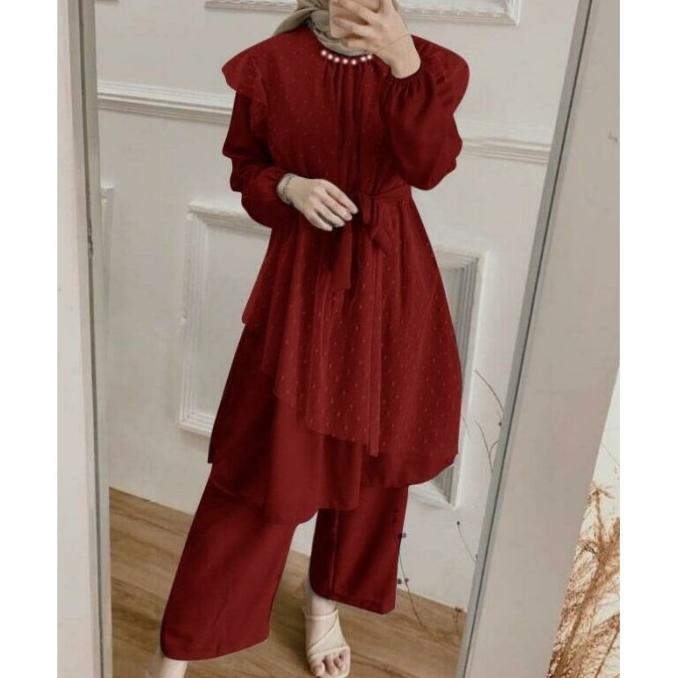 TERMURAH Baru SET PEARLY COMBI LUARAN TILE DOT MUTIARA BESAR D LEHER SET WANITA