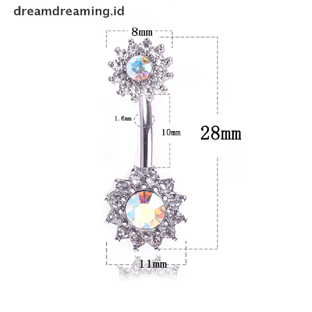 Dreamdreaming.id Cincin Tindik Pusar Desain Bunga Hias Kristal Untuk Wanita