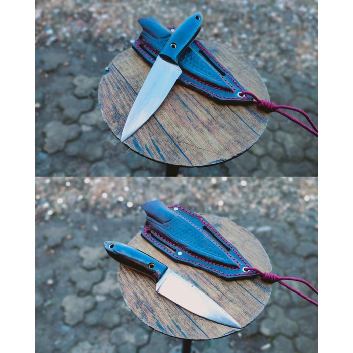 Pisau Seset Kulit - Pisau Seset Baja Per Fulltang Keren Sarung Kulit Hitam - Vivistecolection