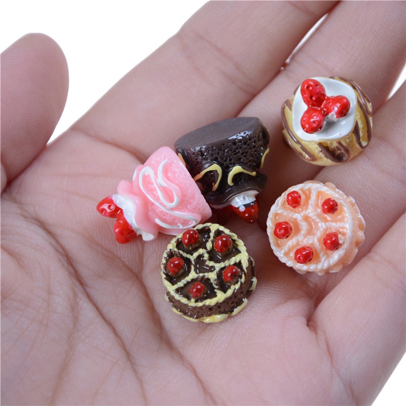 &lt; E2id &amp; &gt; 5pcs / Set Mainan Miniatur Kue Krim 3D Bahan Resin Untuk Aksesoris Rumah Boneka