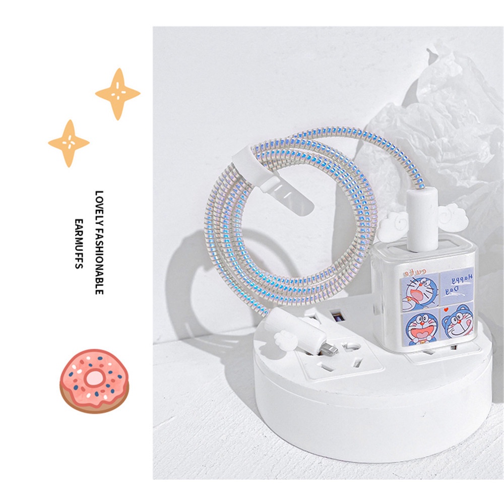 Doraemon Kartun Kabel Data Penutup Pelindung Transparan Cocok untuk 18w/20W Ponsel Charger
