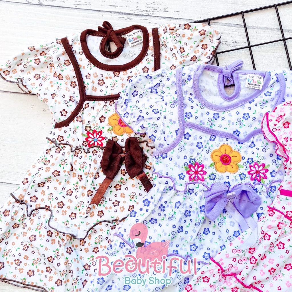 Dress Bayi Perempuan Motif Bunga Bordir Pita / Rok Baju Bayi Perempuan  Merk Syifana / Baby.ou