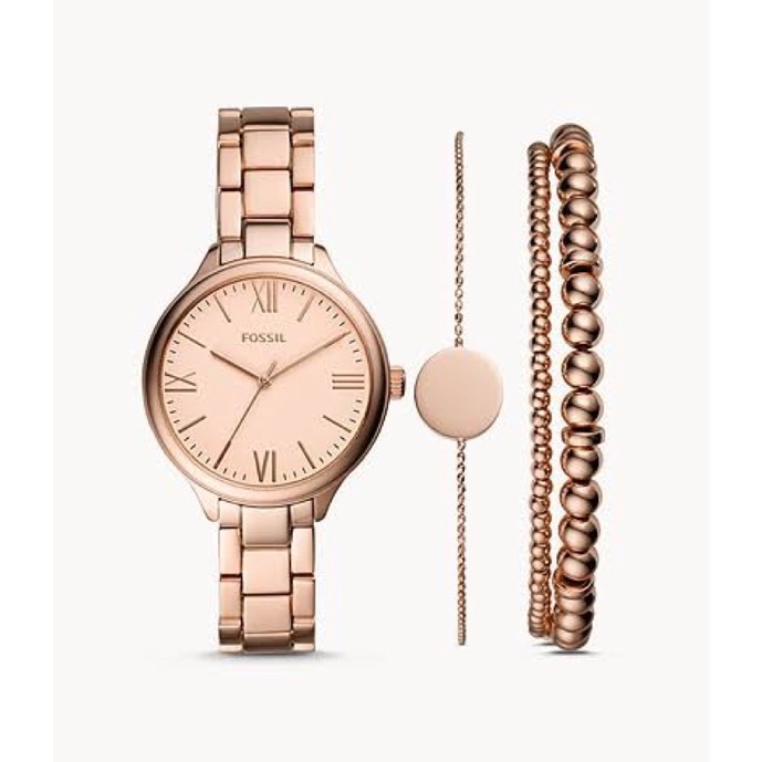 jamFossil BQ3543set Suitor Three-Hand Rose Gold-Tone Alloy Watch and Bracelet Box Set