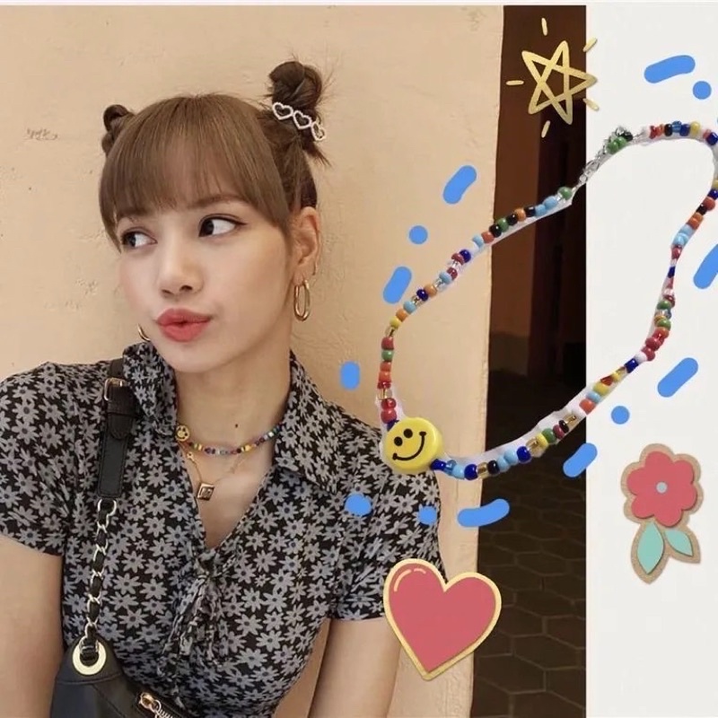 kalung choker manik rainbow lisa blackpink/kalung manik viral / kalung mute / kalung smile manik / g