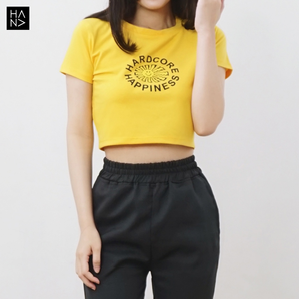 HanaFashion JKT - Hardcore Happiness Crop Top Kaos Crop Tee Lengan Pendek Wanita - CT047