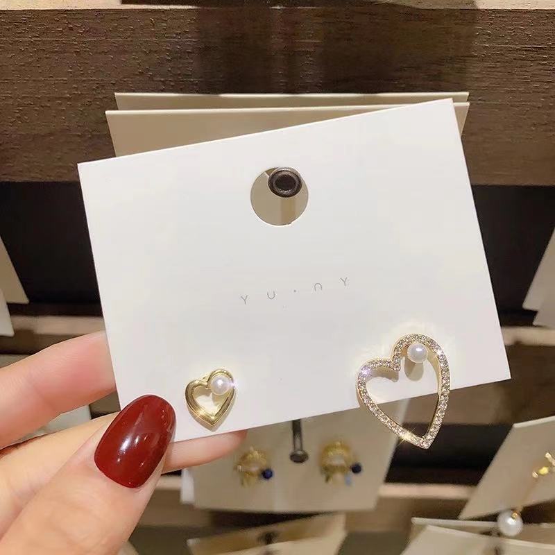 Kecil Asimetris cinta jantung stud anting sterling anting-anting perak needle manis elegan lucu desa