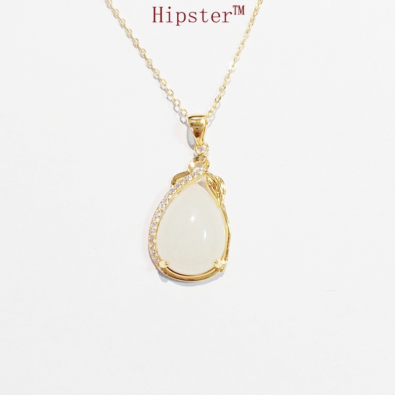 Creative Fashion Hot Sale Natural Hetian White Jade Pendant Gold Necklace