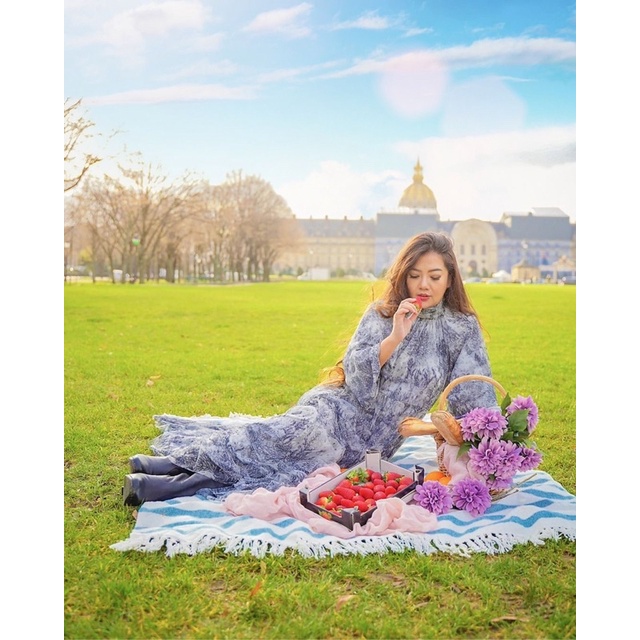 BENANG JARUM X MMEHUILLET EL MAR MINORCA LONG DRESS GREY