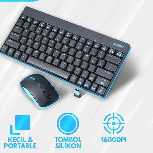 ☃ KEYBOARD MOUSE WIRELESS Portable USB ACOME Silikon AKM2000 GARANSI ➻