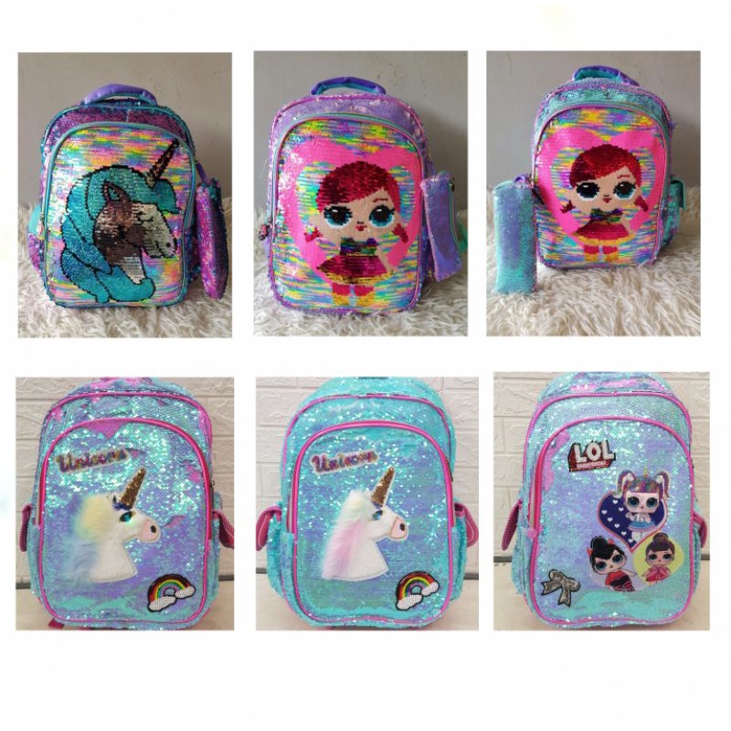 

TAS RANSEL ANAK SEKOLAH SEQUIN KARAKTER UNICORN/LOL TAS ANAK UKURAN SD IMPORT
