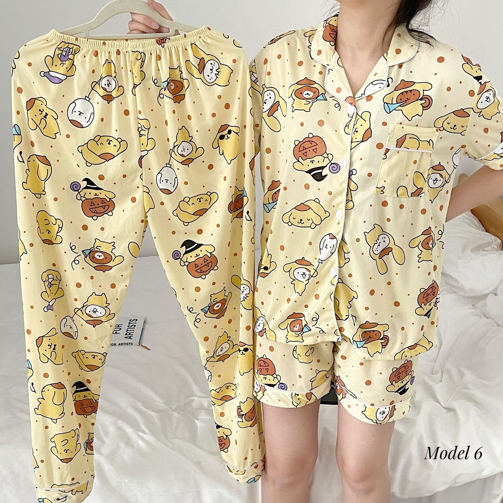 Baju tidur / piyama / sleepwear long pants wanita bahan import murah BTB032 3in1