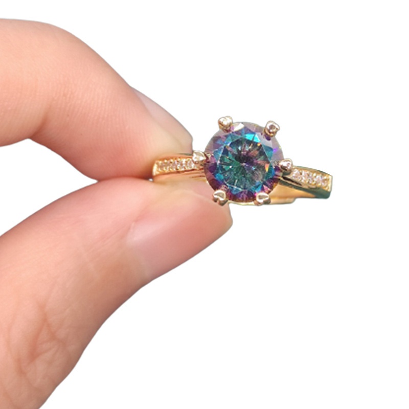 Fashion Classic 6 Claw Ring Inlay Colorful Dazzling Cubic Zircon Delicate Gold Jewelry For Promise Women Wedding Statement Gift