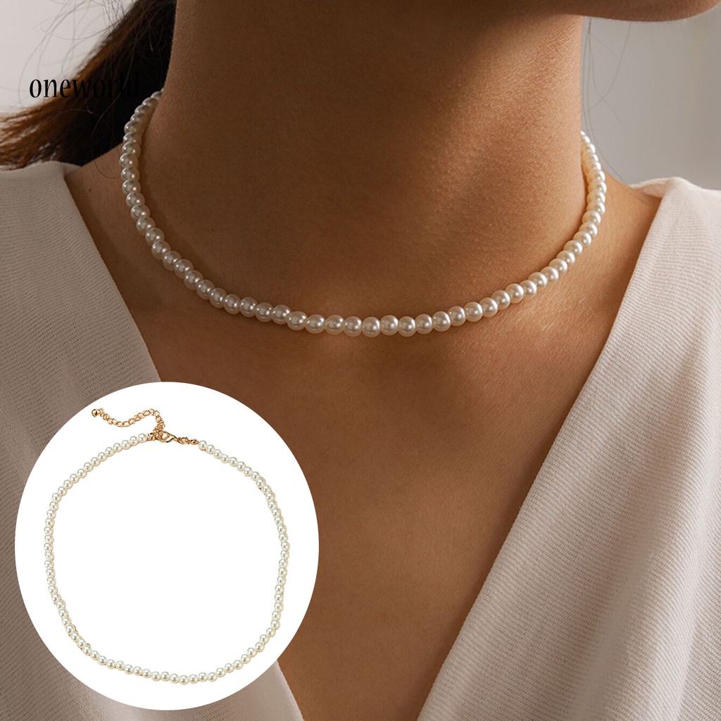 Kalung Choker Mutiara Imitasi Bahan Alloy Warna Putih Untuk Wanita