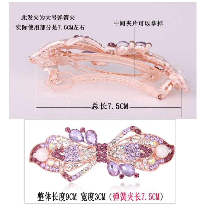 Jepit Rambut Otomatis Korea 9cm Elegan Jedai Besi Alloy Jepit Ponytail PREMIUM Kristal Mutiara Rhinestone Elegant Barrette Hair Clip