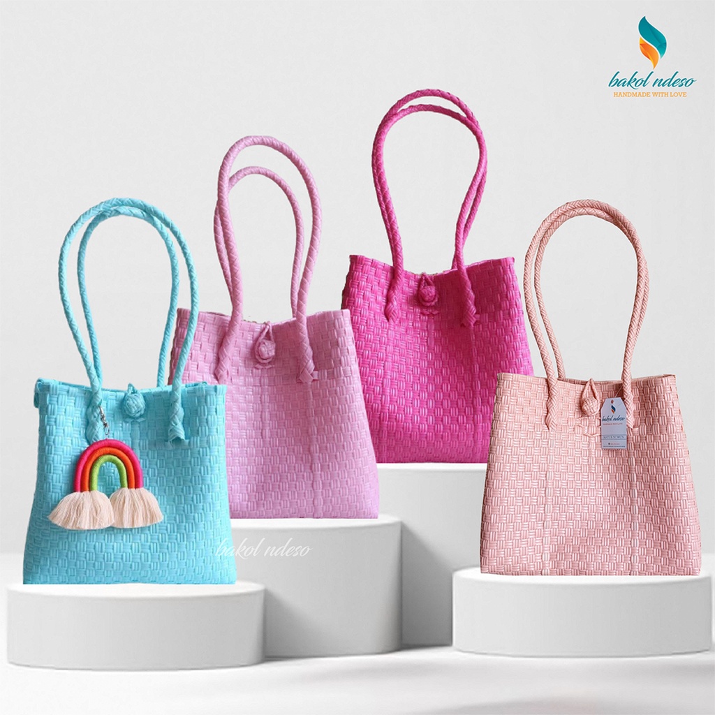 Tas Tote Bag Premium Pastel Anyam Wanita Tas Jali Jinjing Modern Kekinian Tas Handmade Model Premium