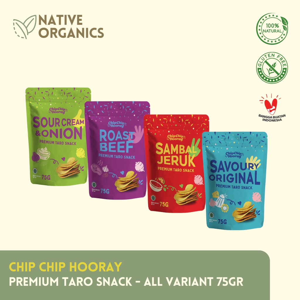 

Chip Chip Hooray Premium Taro Snack Diet Sehat Rendah Kalori No Gluten - All Variant 75GR