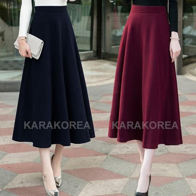 e16o molly maxi flare skirt(#830)/rok panjang/rok wanita/rok ngembang - navy 69ou
