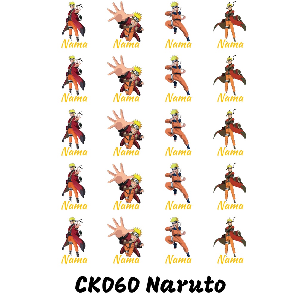 

Sticker Nama Cutting Label Waterproof Tahan Air Naruto (CK060)